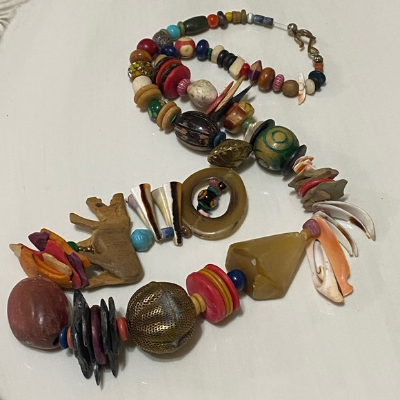 3/22 Unique Vintage Coco Shell Wood Necklace / Boho - Picture 4 of 12